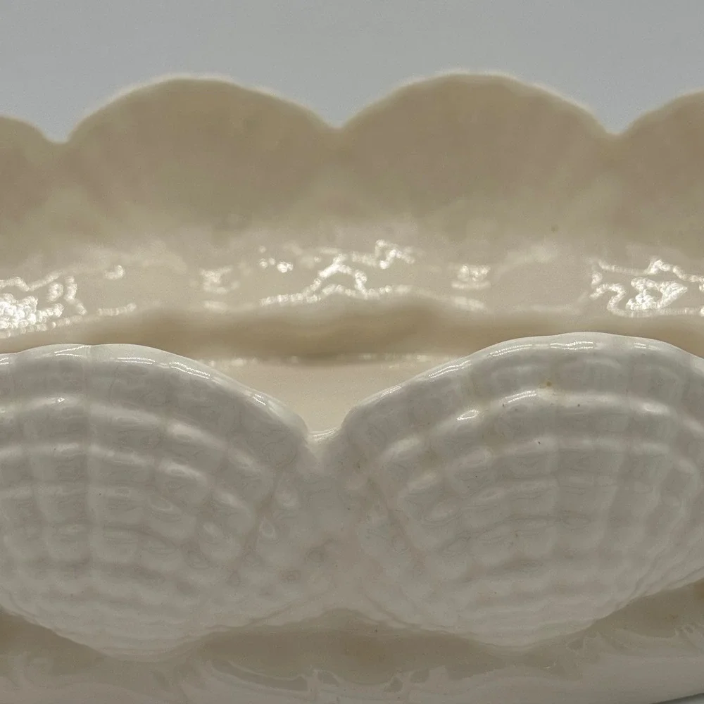Vtg Atlantic Mold Clamshell Centerpiece Bowl Scalloped Coastal Chic Mermaidcore